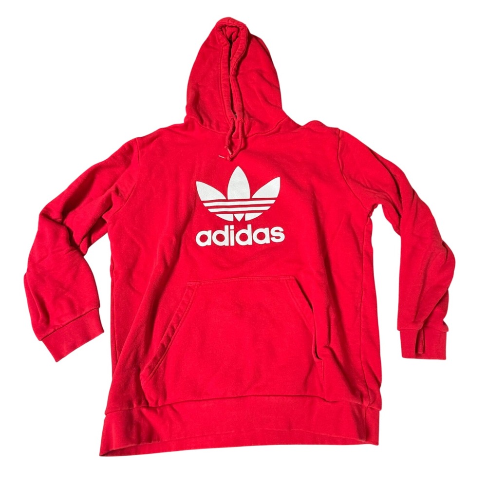 Adidas Trefoil Logo Hoodie Red Large Pullover Sweatshirt Loungewear Athleisure